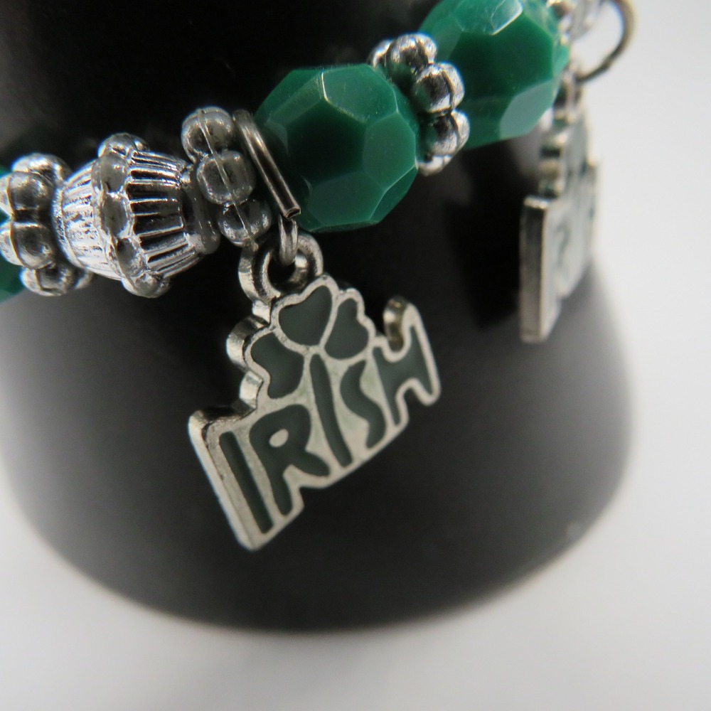Green Irish Shamrock Bead Stretch Bracelet St Patricks Day Charm Jewelry
